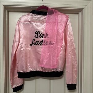 Pink Ladies Satin Jacket with Scarf